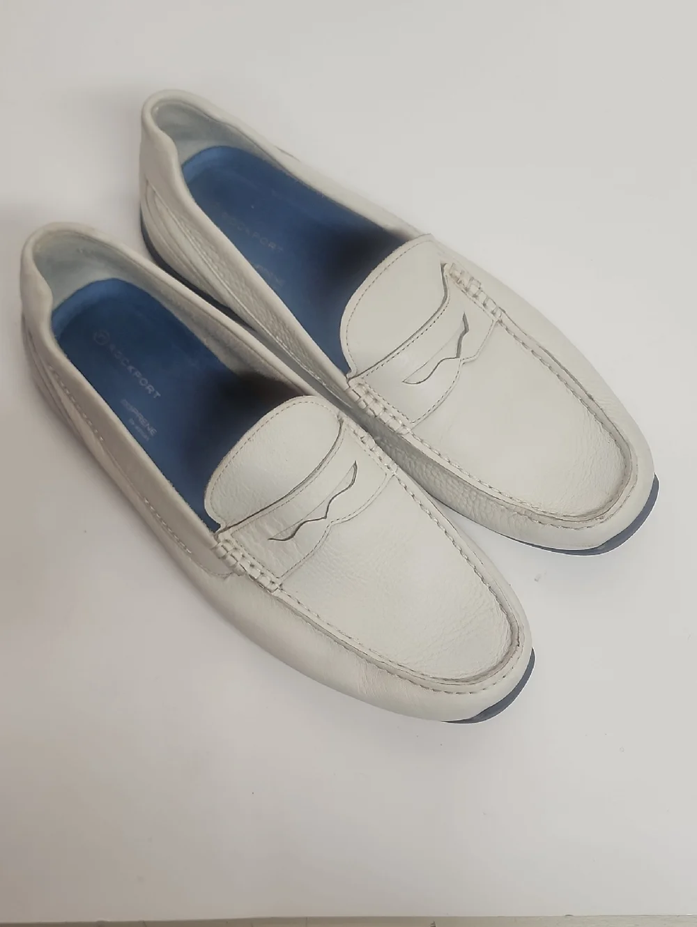 Rockport Adiprene By Adidas White Leather Slip-On Penny Loafers Blue Insole Sz12
